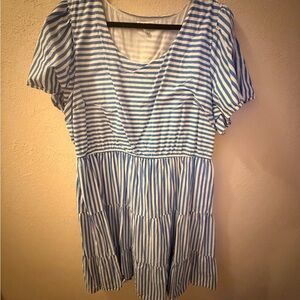 Kim Rogers Striped Blue and White Tiered Dress